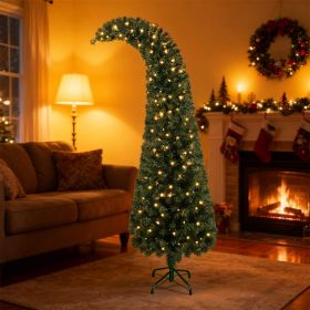 6 ft Prelit Christmas Tree, Whimsical Xmas Tree Slim High Mountain Fir with 200 LEDs and Metal Stand, Green