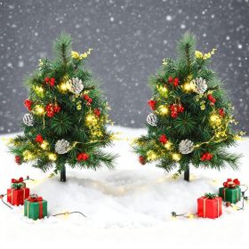 22.5in Christmas Tree 2-Pack Outdoor Pre-Lit Artificial Pine Cordless with 24 Warm White Lights and Stakes