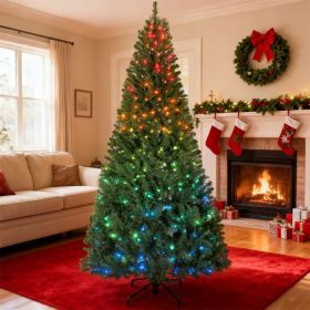 7.5ft Prelit Christmas Tree with RGB Dynamic LEDs, Remote Control, Daily Timer, Hinged Xmas Tree, Easy Assembly