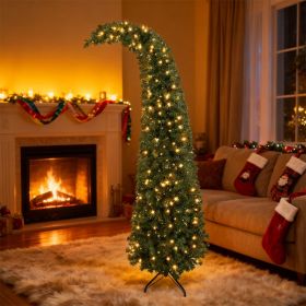 7 ft Prelit Christmas Tree, Whimsical Xmas Tree Slim High Mountain Fir with 300 LEDs and Metal Stand, Green
