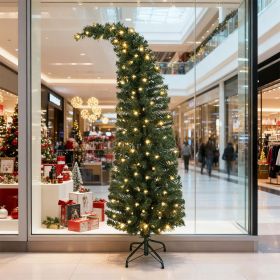 5 ft Prelit Christmas Tree, Whimsical Xmas Tree Slim High Mountain Fir with 100 LEDs and Metal Stand, Green