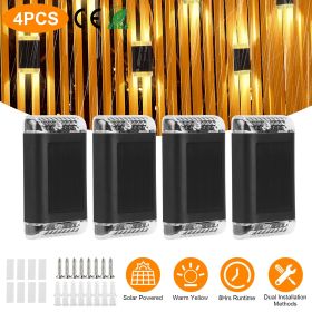4Pack Solar Powered Wall Sconce Light IP55 Waterproof Rechargeable Optical Sensor Lamp Warm Yellow Lighting Lamp for Outdoor Fence Path Deck Pati