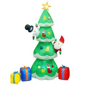 6.89FT Christmas Inflatable Outdoor Decoration with Christmas Tree Gift Box Santa Claus Blow Up Yard Decoration with LED Light Built-in Air Blowe
