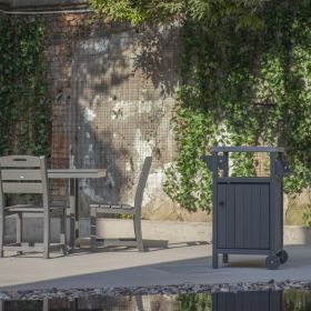 HDPE Barbecue/Grill Side Table Trolley;  Outdoor Prep Dining Table Serving Cart with 304 Stainless Steel Top;  Outdoor Kitchen Storage Island for