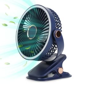 3 Color Options -- 1Pc Portable Quiet Clip On Fan With 5 Speeds 3 Brightness 720 Degree Fully Adjustable Angle Type-C Rechargeable Clip Desk Wall (Color: Blue)