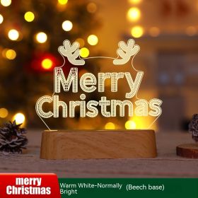 Christmas Decoration 3D Lamp Acrylic LED Night Lights New Year Valentines Day Christmas Kids Gift Christmas Ornaments (Option: Merry Christmas Wood Grain-Warm White)
