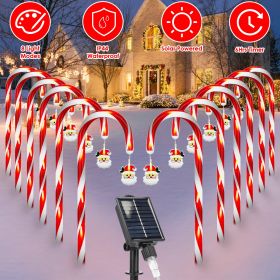 1Set Solar Christmas Candy Cane Lights With 12 Candies 72LEDs Outdoor Christmas Decorations IP44 Waterproof Flickering Pathway Markers String Lig (Option: Santa)