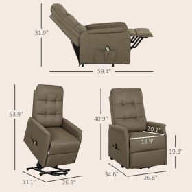 Power Lift Chair For Elderly, Fabric Recliner Sofa With Remote Control, Side Pockets, Quick Assembly, Brown (Color: BROWN)