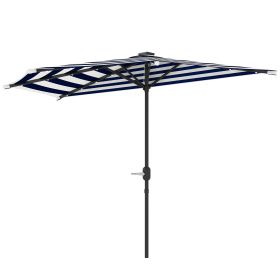 Half Umbrella Outdoor Patio Umbrella, Small Balcony Umbrella, Vented Half Patio Umbrella With Crank 8 Ribs, Porch Umbrella For Garden Deck Poolsi (Color: Navy blue)