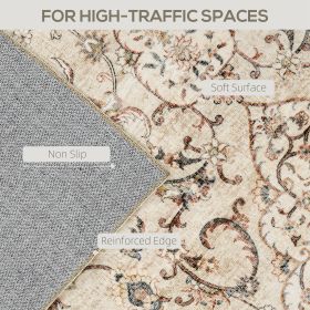 Area Rug 5x7, Machine Washable Rug, Non-Slip Classical Floral Print Floor Carpet For Living Room, Bedroom, Mixed-Brown (Color: BROWN)