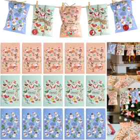 24Pcs Christmas Advent Calendar Bags Kit Envelope Shape Gift Bags With 1 To 24 Countdown Number Stickers Santa Claus Snowman Pattern Goodie Candy (Option: Multi)