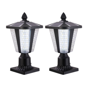 Solar Pillar Headlights With Dimmable LEDs - 2 Packs Unavailable Platforms- Temu (Color: Black)