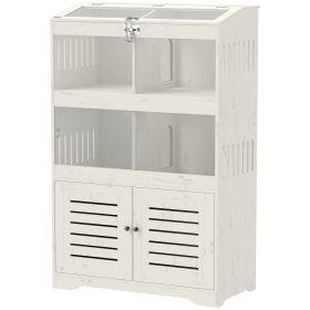 Large Hamster Cage For Multiple Small Pets, Rat Cage With Storage Cabinet, Clear Transparent Panels, Cream White (Color: White)