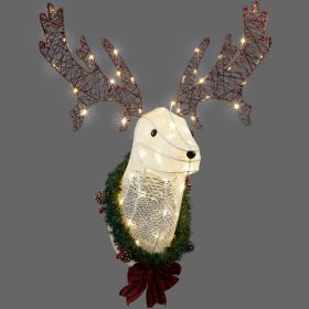 Deer Head Flower Wreath Wall Mounted Warm White Light (Option: Warm white)
