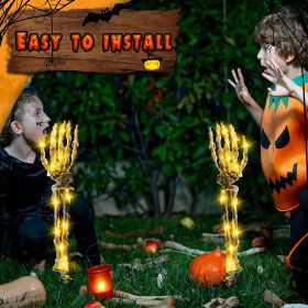 Halloween Decorations with 20 LED lights 8 changeable lighting modes waterproof battery-powered timer Skeleton Hand Realistic Halloween skeleton (Color: as Pic)