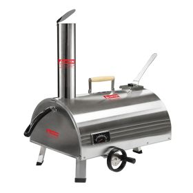 Silver Pizza Oven Outdoor 12" Semi-Automatic Rotatable Pizza Ovens Portable Stainless Steel Wood Fired Pizza Oven Pizza Maker with Built-in Therm (Color: Silver)