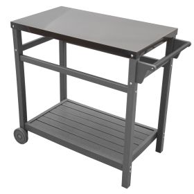 Outdoor Prep Dining Table; Movable Pizza Oven Stand;  Stainless Steel Patio Bar Cart; Patio Grilling Backyard BBQ Grill Cart (Color: GREY)