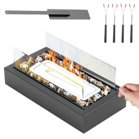 Portable Tabletop Fire Pit with Roasting Sticks - Indoor Outdoor Ethanol Fireplace for Christmas, Party, Wedding, Patio, Backyard, Balcony Decor (Color: Black)