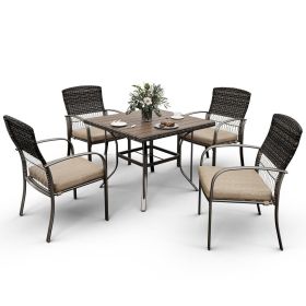 Pamapic Outdoor Dining Sets for 4 with Iron Frame & Rattan Backrest (Color: BROWN)