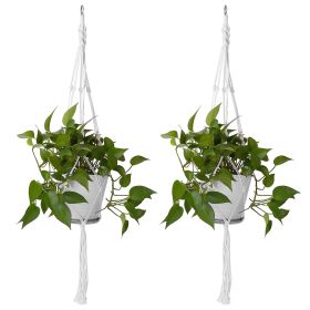 2Pcs Plant Hanger Flowerpot Net Bag 40in Cotton Rope Plant Hangers 4Legs Plant Hanger Fit For Round Or Square Plant Pot (Option: White-2Pc)